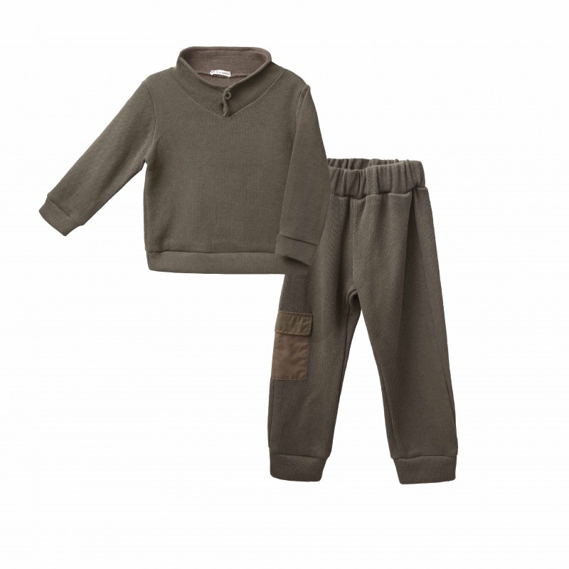 Two in a Castle Set With Knitted Top & Cargo Pants Kid Khaki T5921