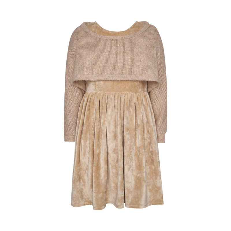 Two in a Castle Princess Dress With Knitted Poncho Kid Beige T5723
